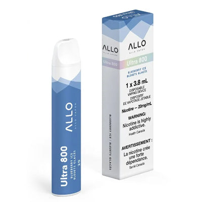 Allo Ultra 800 Disposable E-cigarette with a blueberry ice flavour